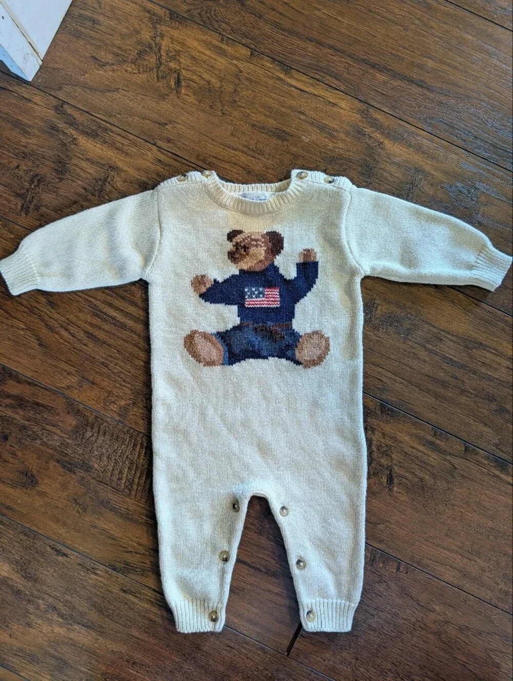 ☃️EUC Ralph Lauren Cotton Knit Long Sleeve Unisex Wear Sweater Onesie, 0-6 Month